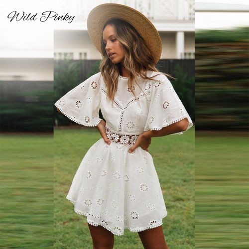 Casual white lace dress with sleeves new arrivals
