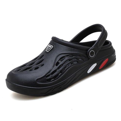 اشتري Male Crocs Outside Slides Pool Beach Sandals Casual Hollow Flip-flop Cushion Insole Black في مصر