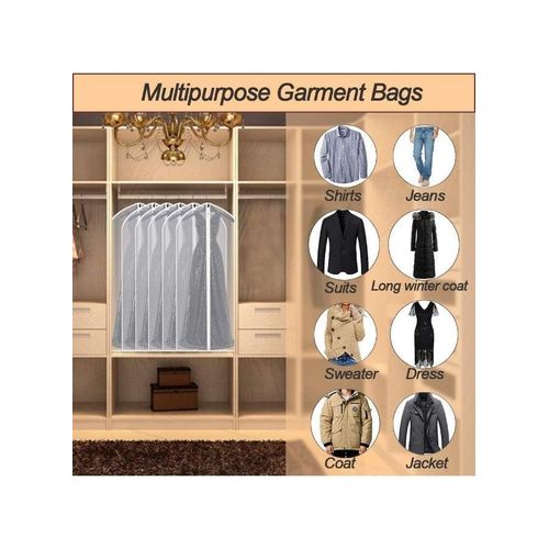 product_image_name-Generic-Set of 5 Closet Storage Clothes Bags 60 x 100cm, Transparent Waterproof Zippered Plastic Suit Cover for Suits, Shirts, Coats, Jackets, Dustproof Clothes Protector without Hanger (White)-1