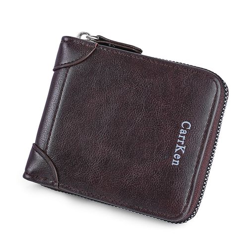 اشتري Men's Leather Wallet Zipper Small Purse Card Holder Coin Money Bag في مصر