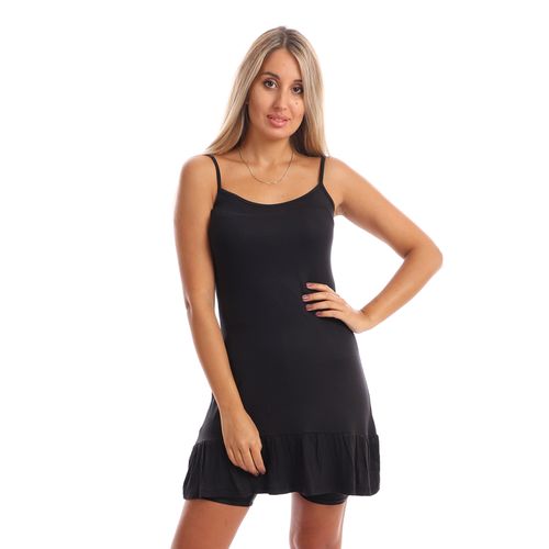 Buy Izor Spaghetti Sleeves Solid Short Sleepshirt - Black in Egypt