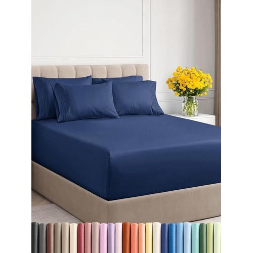 product_image_name-Signoola-طقم ملاءات سرير المجهزة من قطعة واحدة - ملاءات مريحة وجيدة التهوية ومبردة - ملاءات سرير فاخرة للفنادق (180 * 240 سم) - جيوب عميقة وسهلة التركيب وناعمة للغاية - أزرق داكن-1