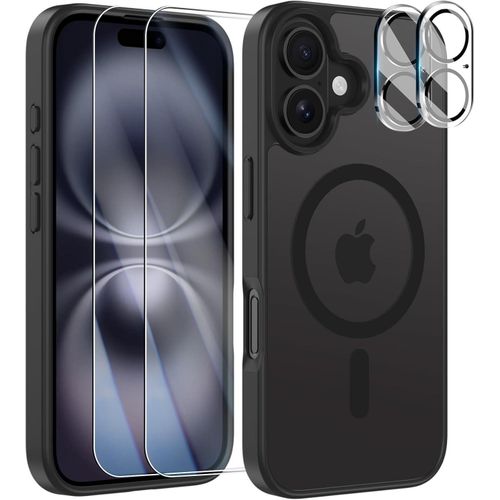 product_image_name-Generic-جراب مغناطيسي لهاتف آيفون 16 مزود بلوحتي حماية من الزجاج المقوى ولوحتي حماية للكاميرا، متوافق مع نظام MagSafe، غطاء خلفي مقاوم للخدش والصدمات مصنوع من مادة TPU، مقاس 6.1 بوصة (أسود)-1