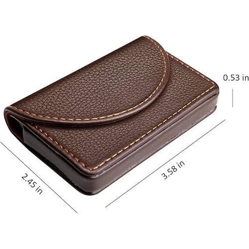 product_image_name-Generic-Faux Leather Business Card Holder - Magnetic Closure Card Wallet - Coffee Brown-2