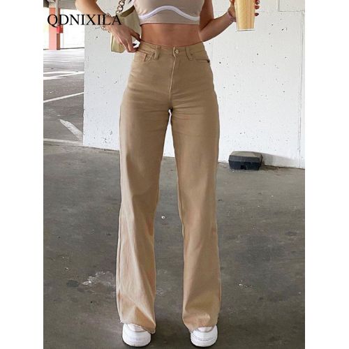 Casual Straight Beige Jeans Women New Korean Fashion High Waist Pants  90-94cm Ankle Vaqueros Plus Size Baggy Denim Trousers - AliExpress