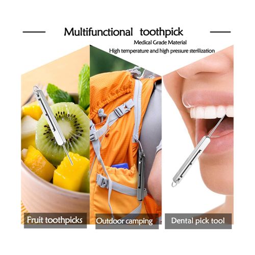 6 Pieces Metal Titanium Toothpicks, Portable Reusable Pocket Toothpicks  with Stainless Steel Toothpick Holder, Multifunctional Metal Toothpicks  Holder