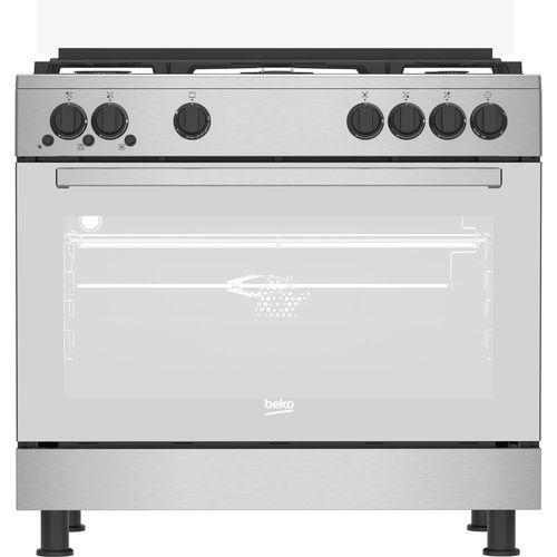 Buy Beko GGR 15115 DX NS Gas Cooker  - 90 cm - 5 Burners Full Safety cooling fan + cooking fan+ cast pan support in Egypt