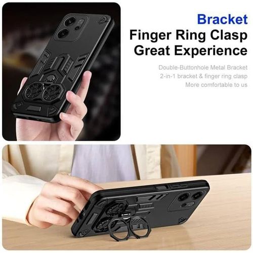 product_image_name-Generic-Case Compatible with Oppo Reno 14F, Dual Layer Shockproof Protective Cover with 360° Rotating Finger Ring Kickstand and Magnetic Cover (Black)-5