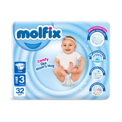 product_image_name-Molfix-حفاضات مولي فيكس للأطفال Midi - الحجم 3 - 32 قطعة-1