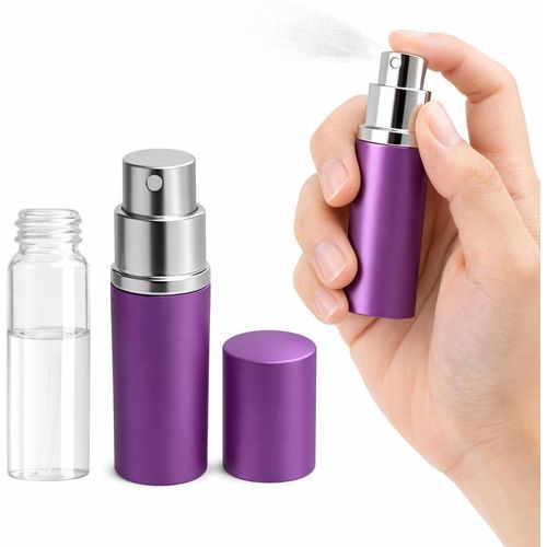 product_image_name-Generic-زجاجة رذاذ عطر قابلة لإعادة التعبئة، مصنوعة من الألومنيوم، بحجم مناسب للسفر، سعة 10 مل، مانعة للتسرب، عبوة جيبية للعطور ومستحضرات التجميل، تصميم محمول (بنفسجي)-1