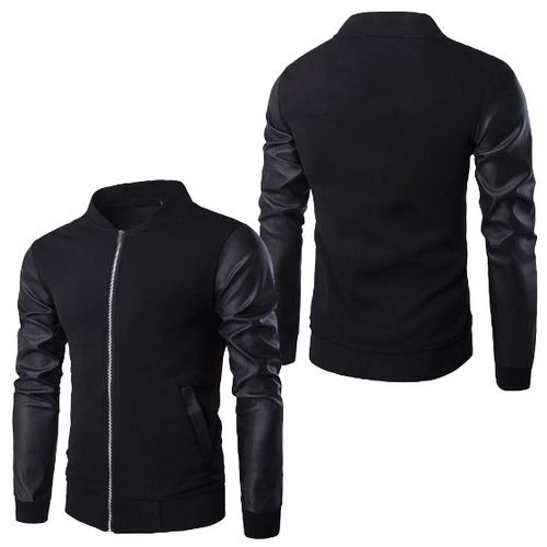 Stylish Leather And Milton Jacket For Youth With Zipper-Black