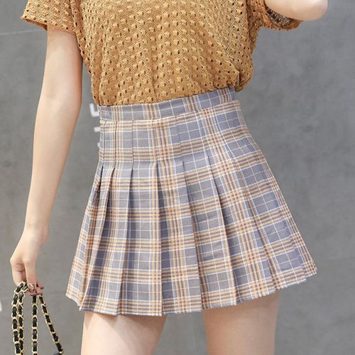 Generic Women s Girls Cute Skater Skirts High Waist Pleated Plaid Mini Grey M Best Price Online Jumia Egypt