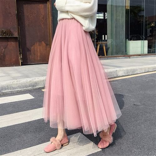 Fashion Plus Size High Waist Tulle Skirts Womens Long Pleated Skirt Black  Pink Elegant Maxi Skirt Female Spring Summer Korean Mesh Skirt @ Best Price  Online
