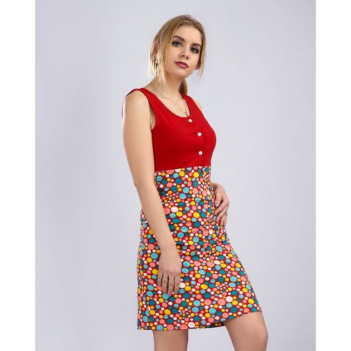 Kady سليب شيرت كاش مايوه بحر قصيرة منقطة بلونين - أحمر