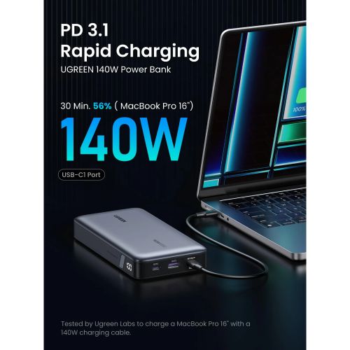 product_image_name-Ugreen-Fast Charging Power Bank, 25000 mAh, 3 Port, PB205 - Grey -5