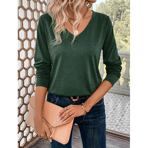 SHEIN بلوزة خضراء سادة بياقة على شكل حرف V - image 2