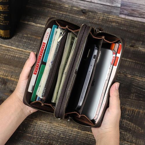 CONTACT'S Men Leather Clutch Wallets Long Zipper Large Capacity