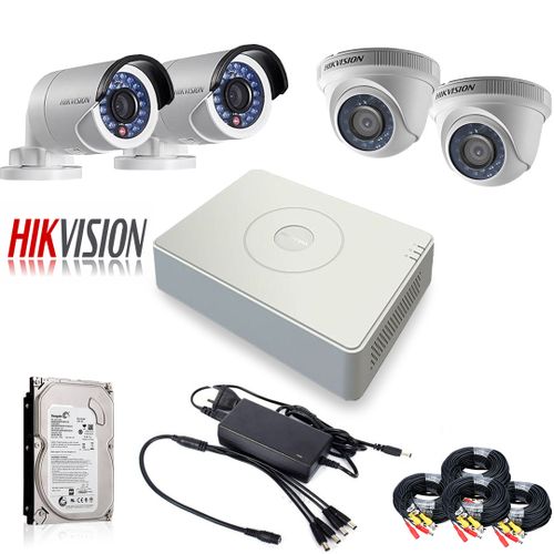 Hikvision Full Security System (2 Outdoor Cameras - 1.0MP + 2 Indoor Cameras - 1.0MP + 1080P DVR 4 Channel + 500GB HDD)