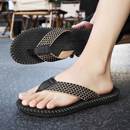 Flangesio Summer Slippers Men Shoes Big Size 38-48 High Quality Men's Flip  Flops Beach Sandals Non-slip Outdoor Casual Flat Shoes Male Slippers Indoor  House Shoes For Men Slides Home Bathing Shoes Black