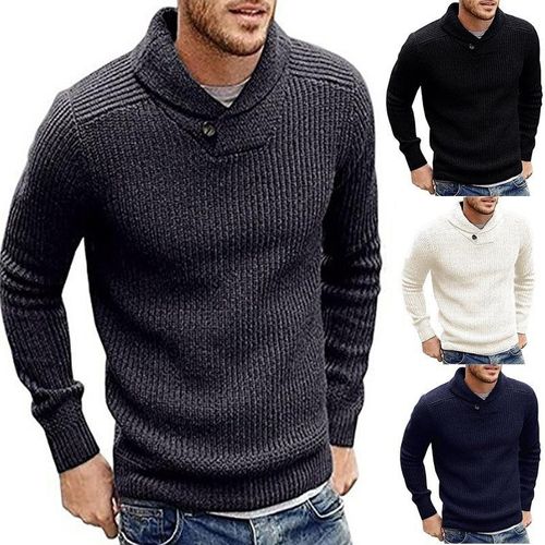 Generic 2022 New Men s Casual Men s Sweater Pullover Long Sleeve High Neck Slim Knit Sweater Europe and America Red wine XL Best Price Online Jumia Egypt