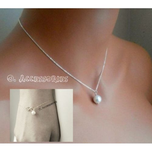 Buy O Accessories Necklace + Bracelet _chains Silver _ Pearls Beads _ White Color in Egypt