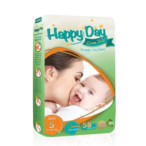 Buy Happy Day X Large Diapers – Size 5 - 58 Pcs in Egypt