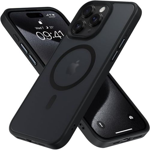 product_image_name-Generic-جراب مغناطيسي لهاتف متوافق مع ايفون 15 برو ماكس  مج سيف حماية عسكرية مقاومة للصدمات غطاء هاتف شفاف غير لامع بوصة أسود-1