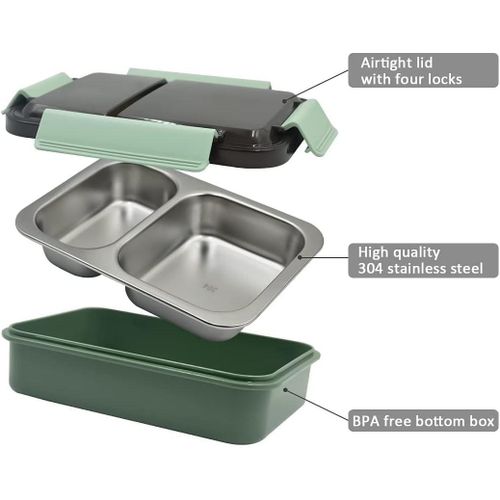 product_image_name-Generic-2 Compartment Insulated Stainless Steel Lunch Box with Wooden Lid and Tiffin Box for Boys Girls School Office-2