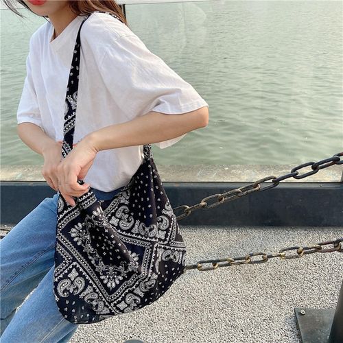 Generic Casual Shoulder Bag Buckle Closure Cotton Canvas Bag Black