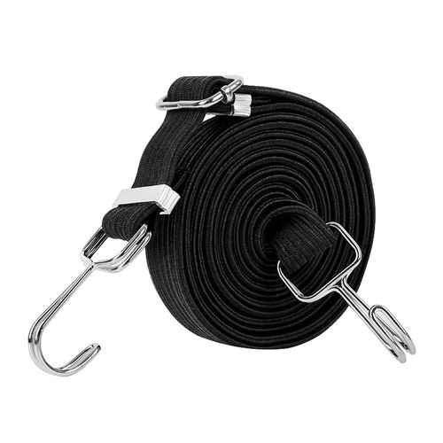 Generic Adjustable Flat Bungee Cords With Hooks, Heavy Black 2m