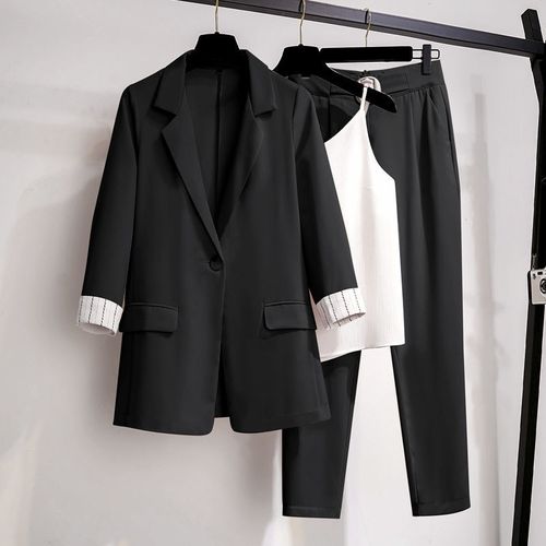 Fashion (Black Set)Women Blazer Suit For Spring Autumn Lady Blazer Jacket + Long Pant Female Outerwear Elegant Ladies Coat Plus Size M-4XL JIN @ Best  Price Online