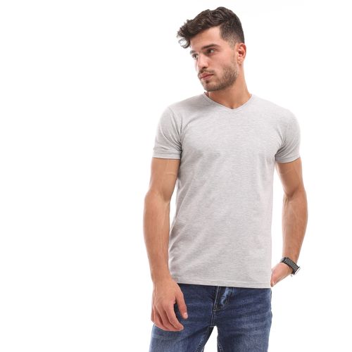 Buy Izor Basic Cotton V-Neck Solid T-Shirt - Heather Grey in Egypt