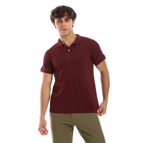 Buy AKAM Short Sleeves Turn Down Collar Burgundy Polo Shirt in Egypt