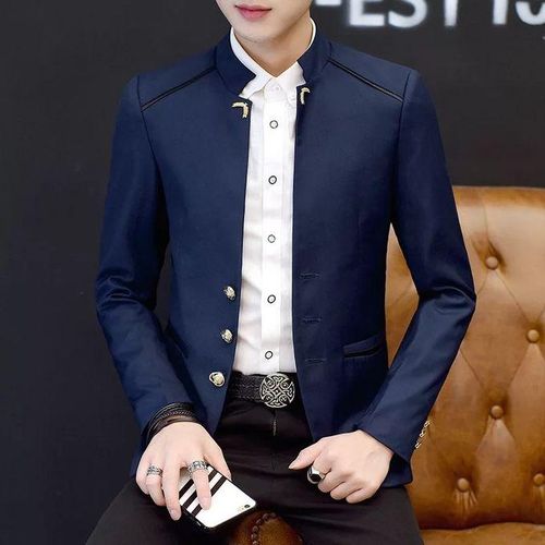 Generic Stand Collar Slim Suit Men s Wedding Dress Navy Blue Best Price Online Jumia Egypt
