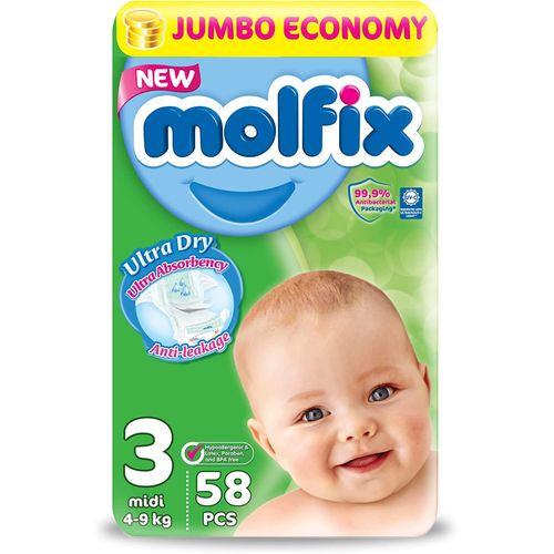 Buy Molfix Diapers With 3D Technology - Jumbo Economy Pack 58 Pcs - Size 3 in Egypt