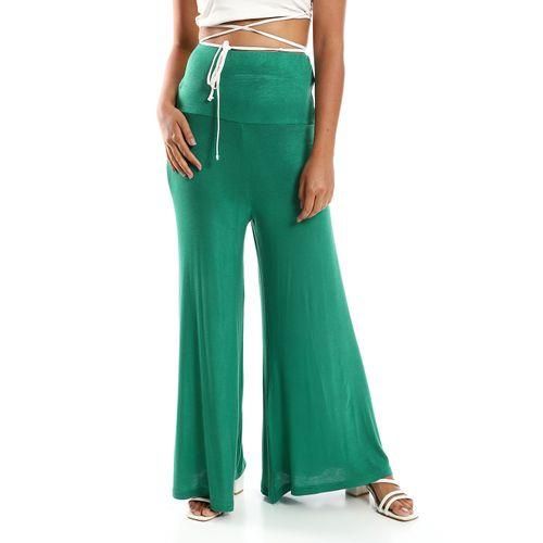 product_image_name-Kady-Solid Pattern Flare Fit Pants - Green-1
