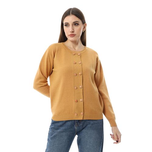 Double Buttons Pastel Mustard Casual Cardigan