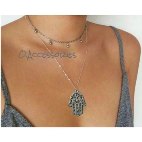 Buy O Accessories Necklace Chain Silver _double _silver Hand in Egypt