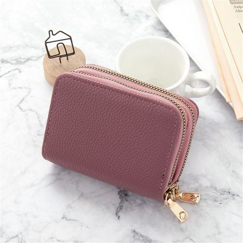 Unisex PU Leather Zipper Pockets Coin Purse Solid Pouch Wallet