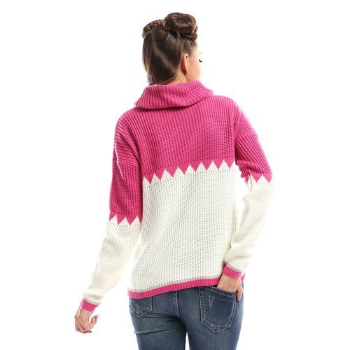 Ravin Bi-Tone Pink &amp; Off-White Hooded Pullover