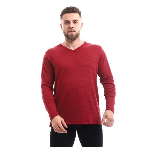 Buy Kady Knitted V-neck Long Sleeves T-shirt - Maron in Egypt