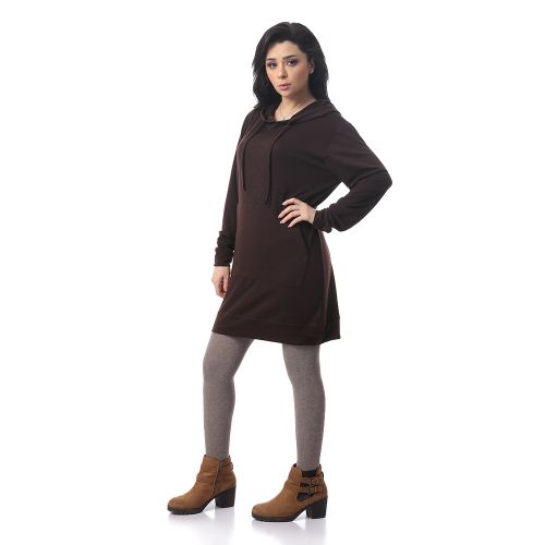 Kady سويت شيرت طويل اوفرسايز ساده - بني داكن