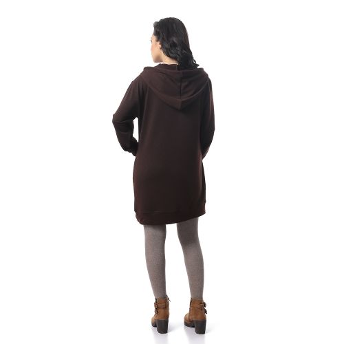 Kady سويت شيرت طويل اوفرسايز ساده - بني داكن