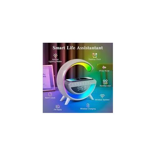 KHIZAR Wireless Charger Atmosphere Lamp, G Lamp LED Table Lamp, Bluetooth Speaker, Dimmable Night Light Touch Lamp Alarm Clock with Music Sync, App Control for Bedroom Home Decor (White)