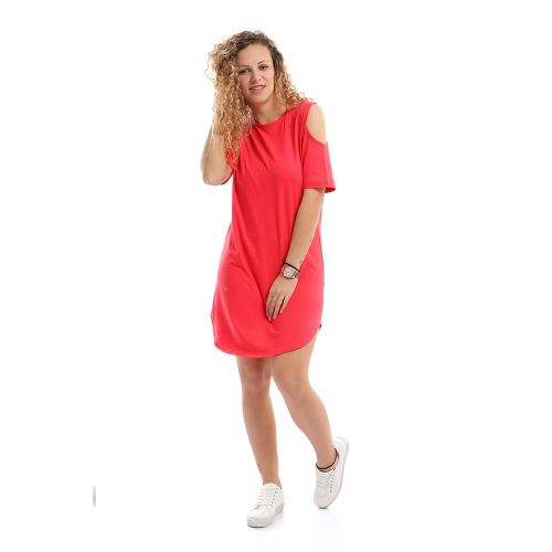Coral cold shoulder top dress