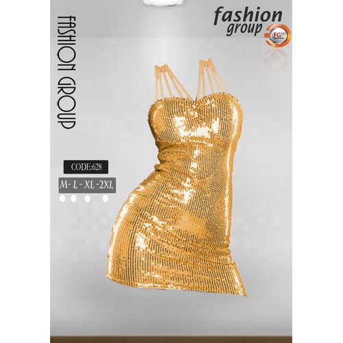 اشتري FashionGroup Spaghetti Straps Tirter Byet Dress - Gold في مصر