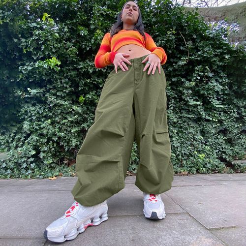 Fashion (Green A)Hippie Y2K Cargo Pants Women Low Waist Sweatpant  Drawstring Pockets Baggy Wide Leg Trousers Korean Vintage White Parachute  Pants DOU @ Best Price Online