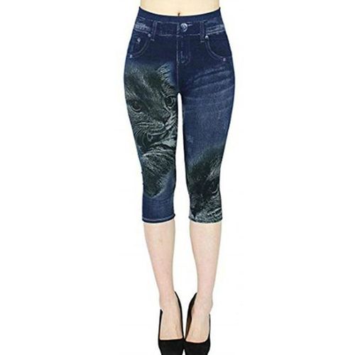 Women's Skinny Butterfly Print Jean Shorts Leggings Faux Denim