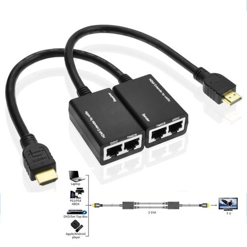 Buy HDMI Extender By Cat5e / 6 LAN Cable 30M / 1080P(Black) in Egypt