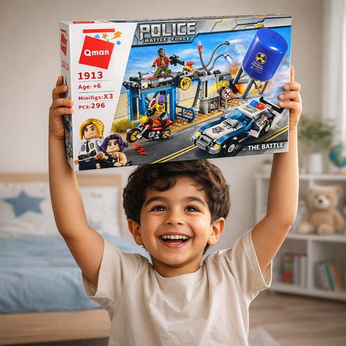 product_image_name-Qman-مجموعة مكعبات بناء قوة معركة الشرطة – مطاردة شرطة كيومان وقطاع الطرق – 296 قطعة – 3 شخصيات ميني فيجر –-4